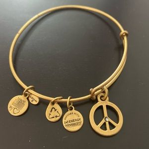 Alex and Ani Gold Toned “World Peace” Peace Sign Bangle Bracelet